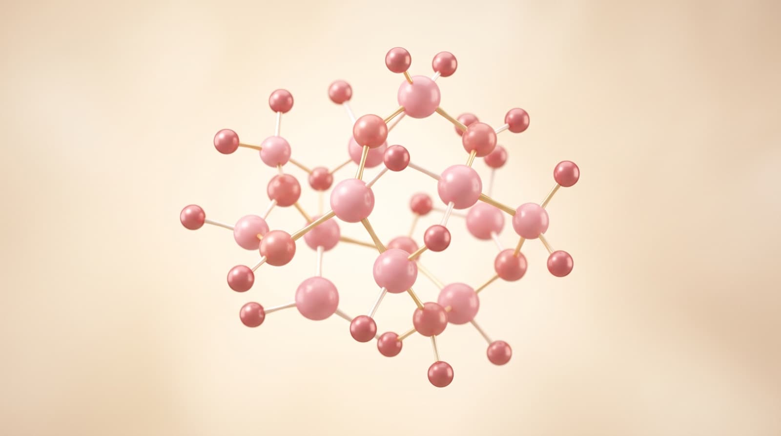 A pink molecular model rendered on a warm neutral background