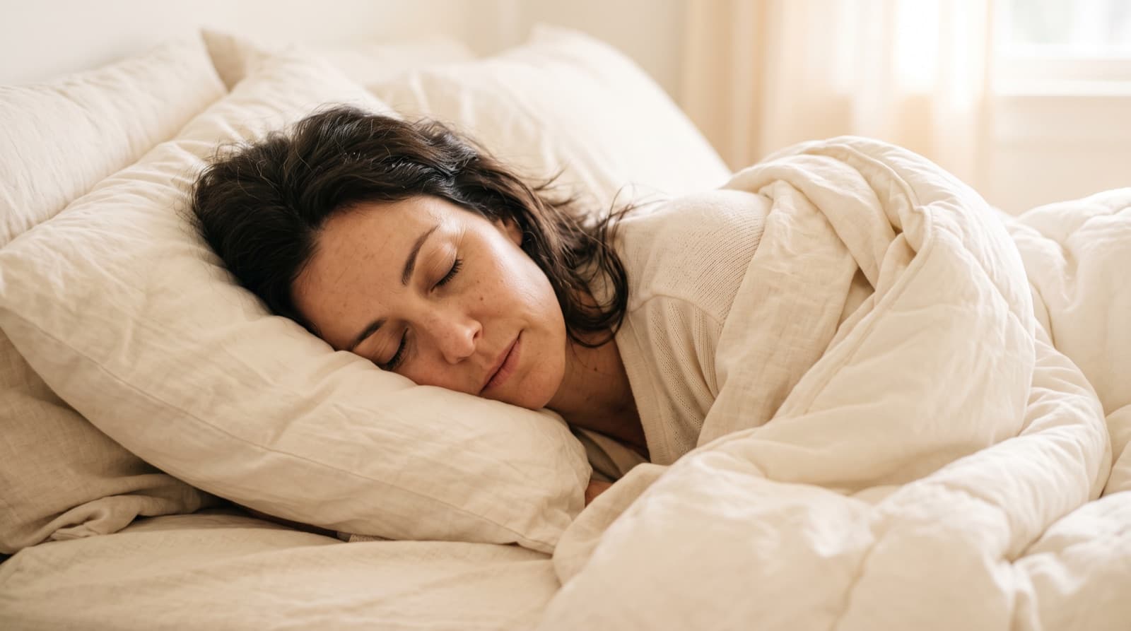 A woman sleeping peacefully in soft morning light